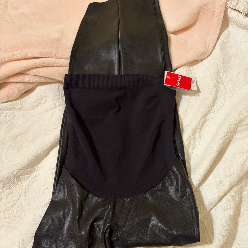 SPANX very black momma maternity faux leather leggings- NWT - Picture 2 of 7